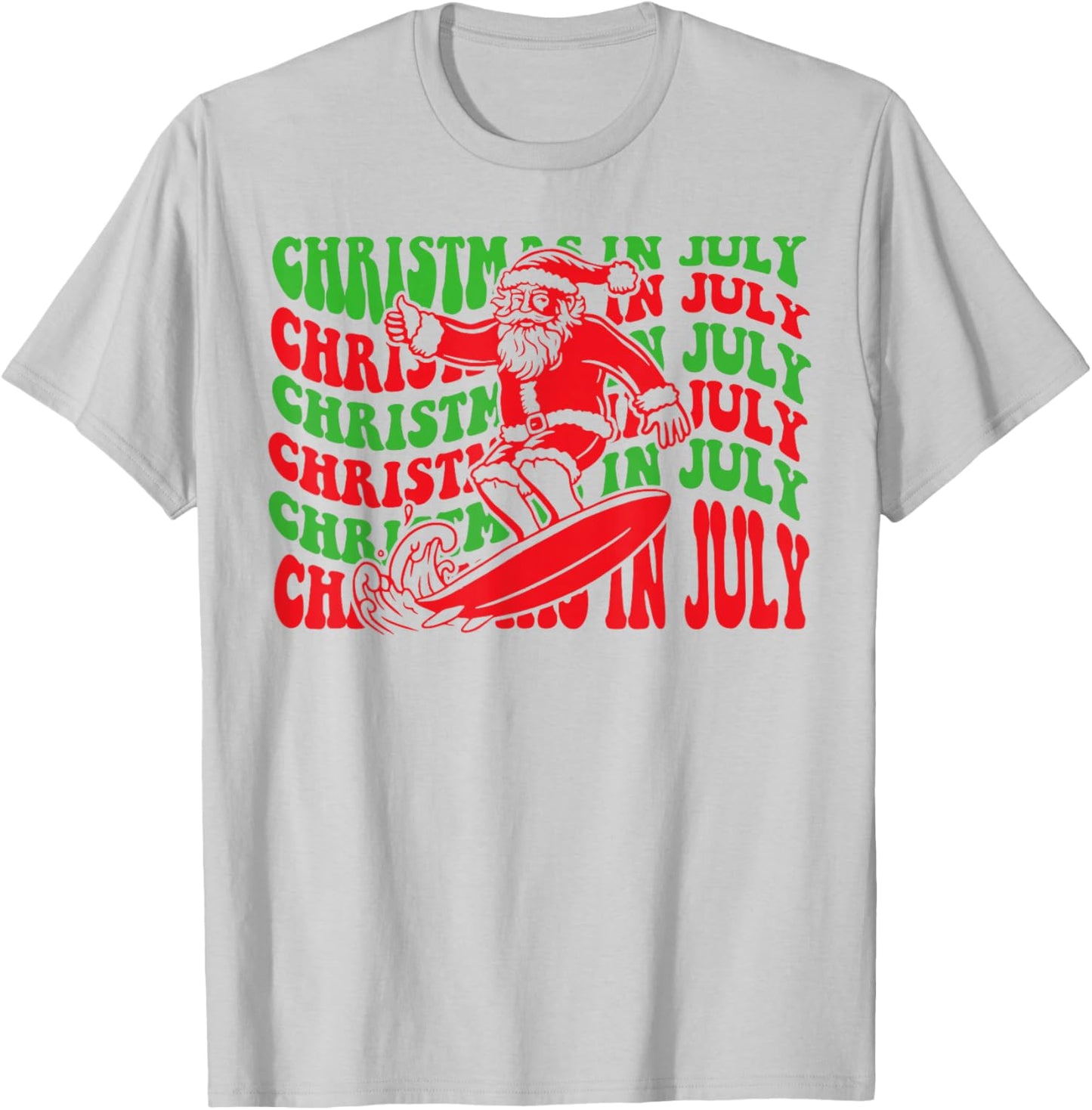 Christmas In July Surfing Funny Groovy Surfing Santa Claus T-Shirt - T-Shirt | Ash