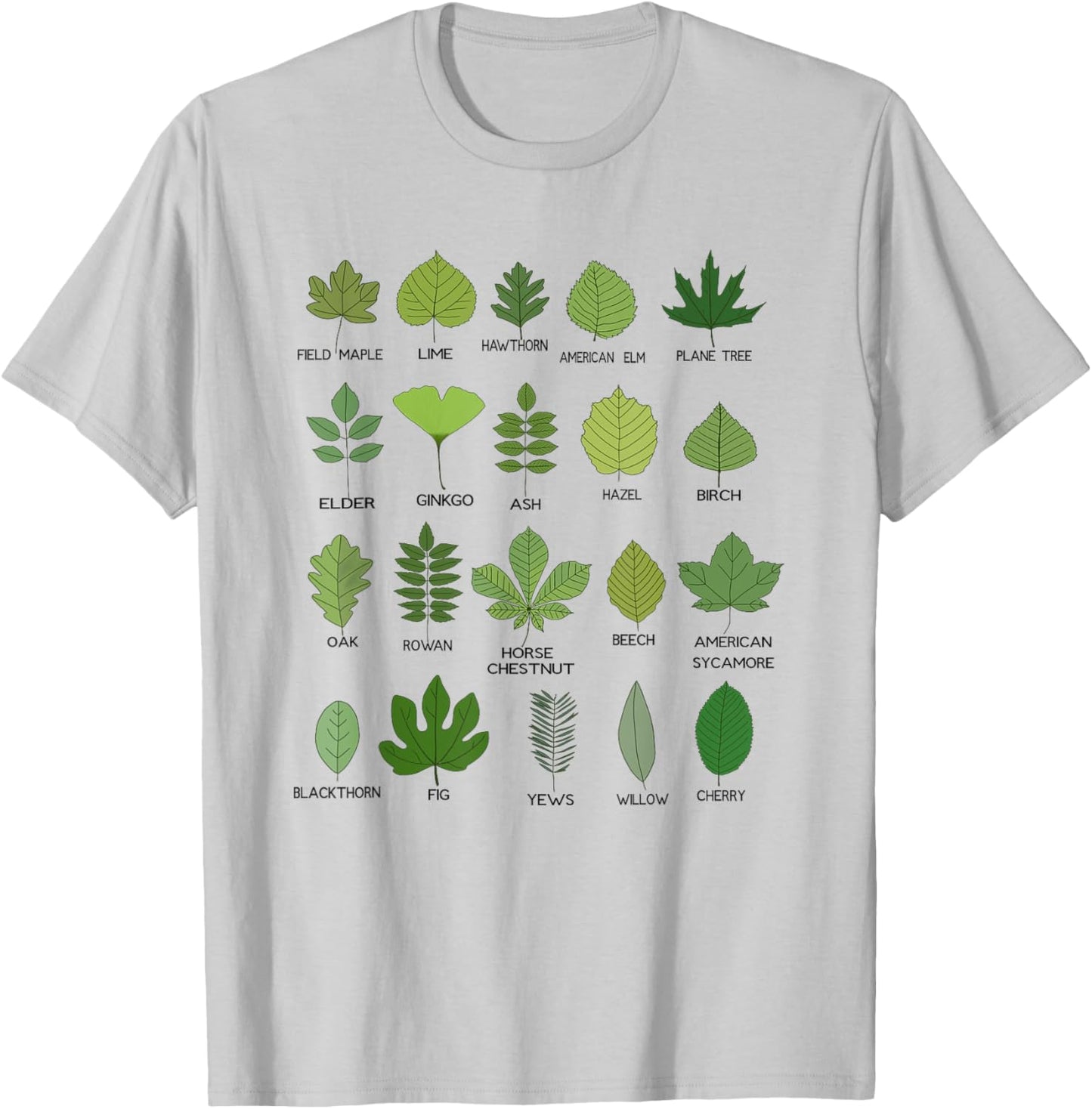 Botanical Beauty, Different Types of Tree Leaves T-Shirt - T-Shirt | Ash