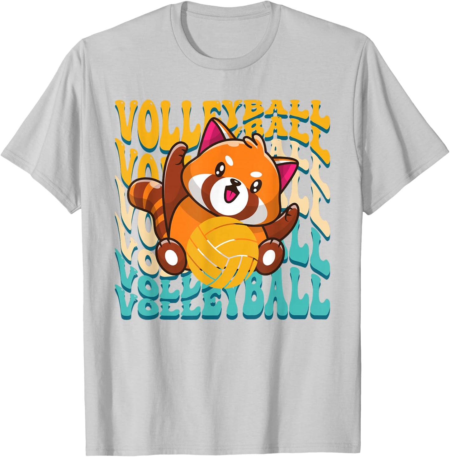 Peace Love Volleyball Player Red Panda Women Teen Girls T-Shirt - T-Shirt | Ash