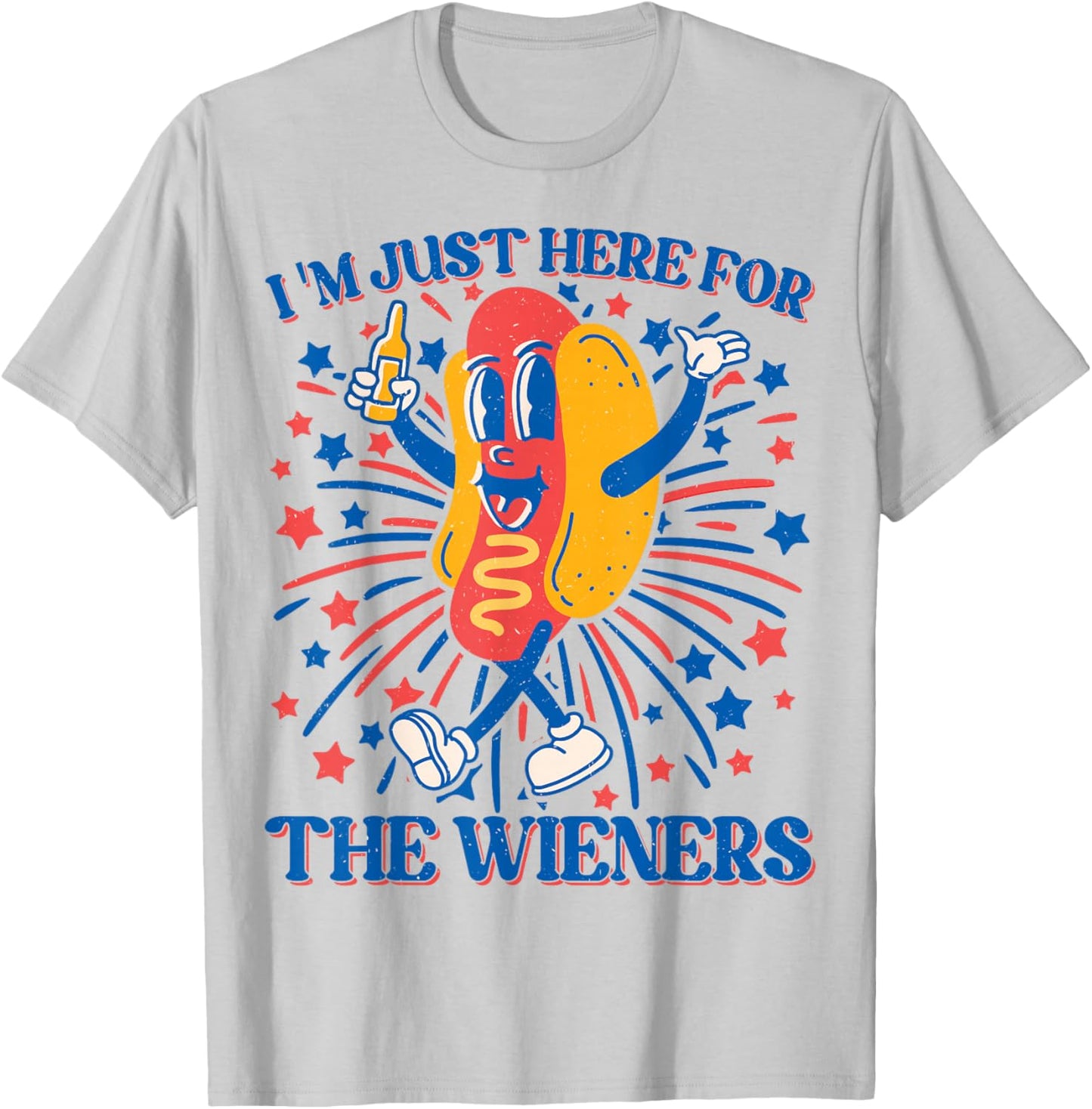 Hot Dog I'm Just Here For The Wieners 4Th Of July T-Shirt - T-Shirt | Ash