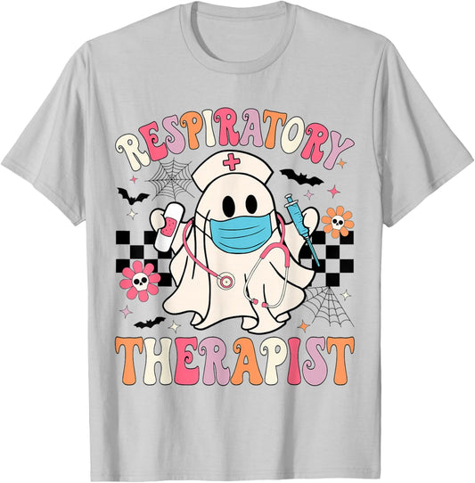 Groovy Spooky Respiratory Therapist Halloween RT Nurse T-Shirt - T-Shirt | Ash