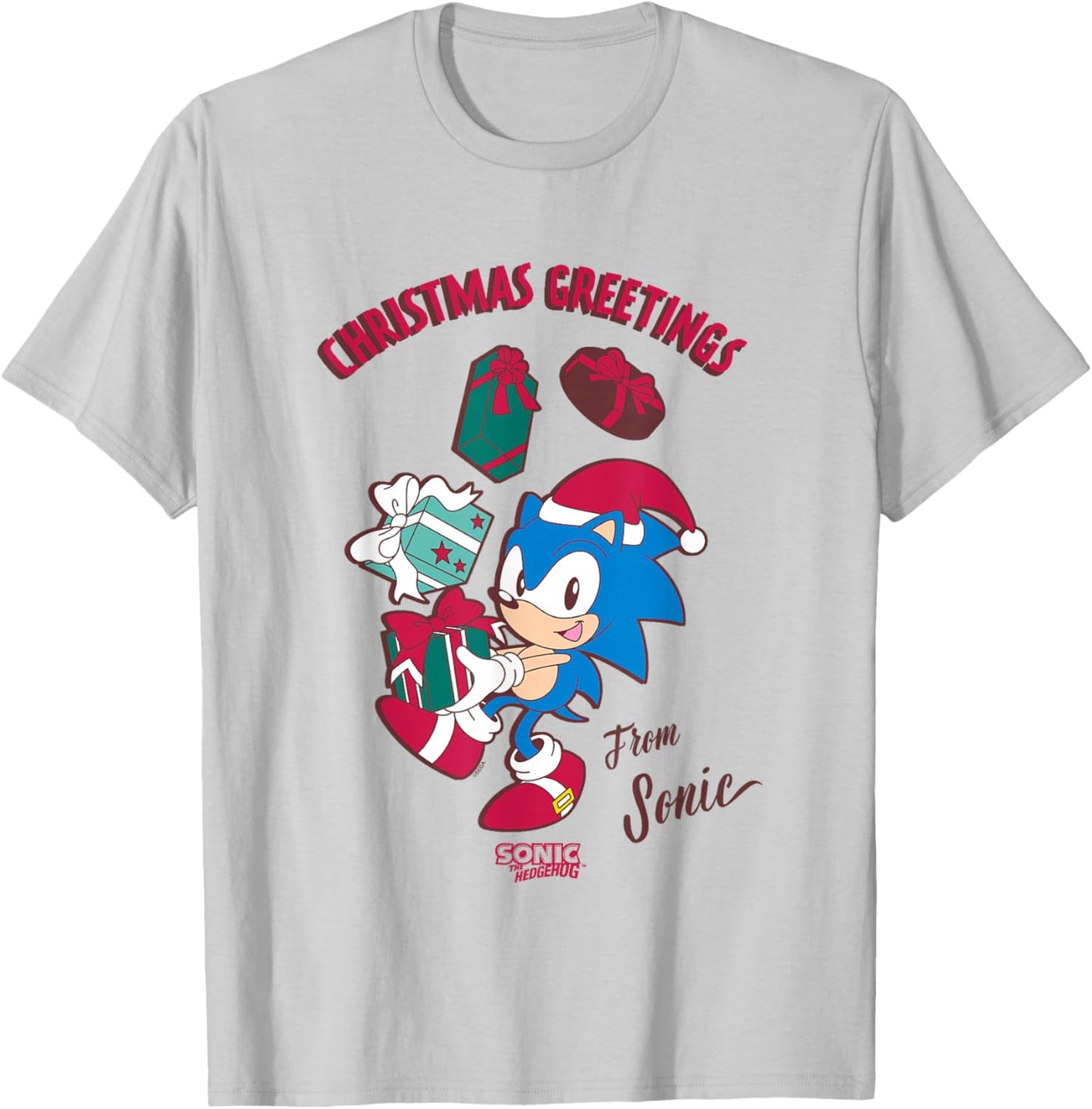 Sonic The Hedgehog Christmas Greetings From Sonic Retro T-Shirt - T-Shirt | Ash
