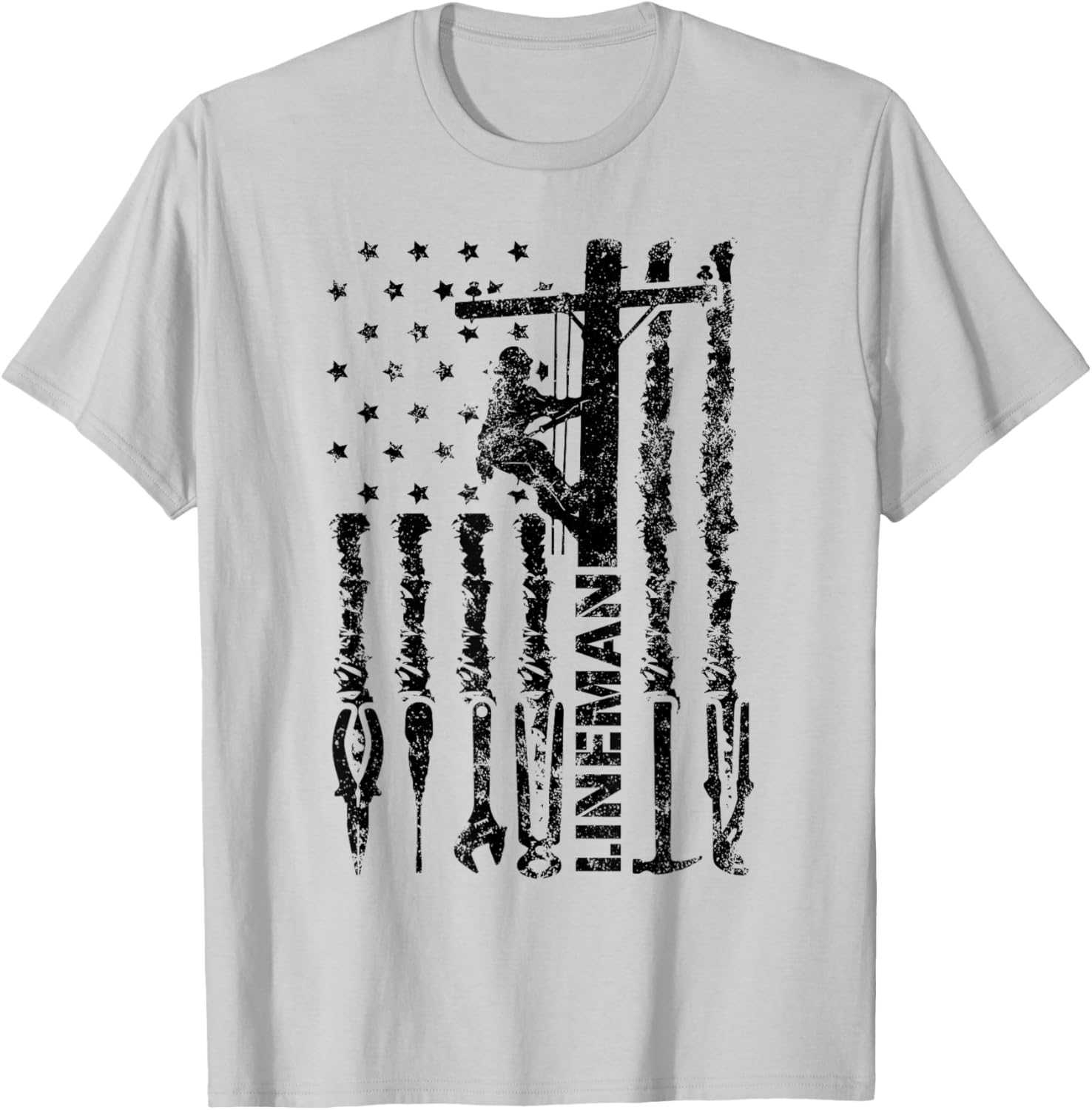 Lineman American flag electrician USA flag funny lineman T-Shirt - T-Shirt | Ash