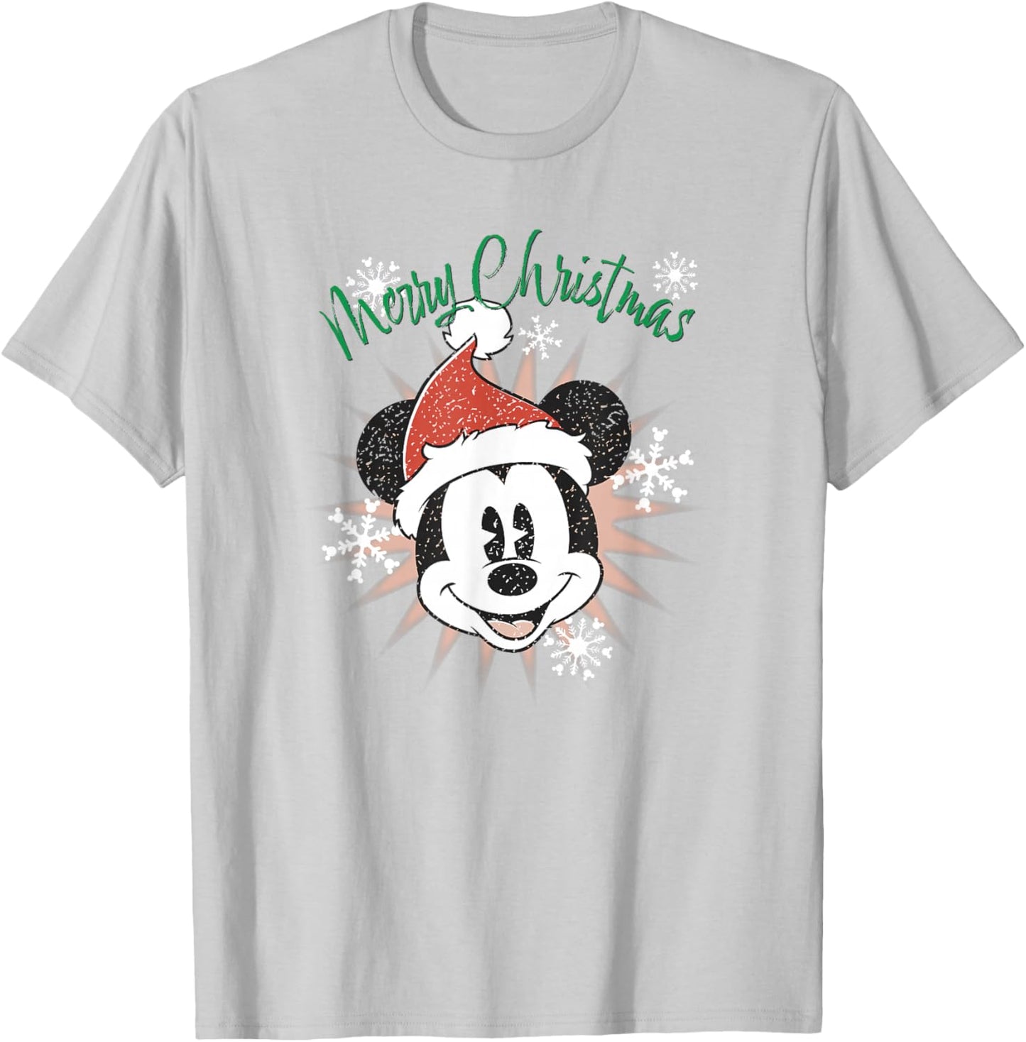 Disney Mickey Merry Christmas Snowflakes & Star T-Shirt - T-Shirt | Ash