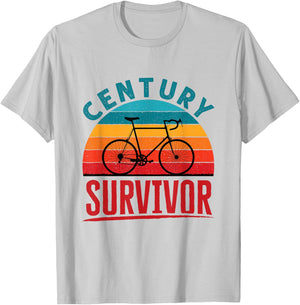 Century Survivor 100 Mile Bicycle Ride Road Cycling T-Shirt - T-Shirt | Ash