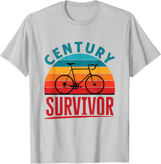 Century Survivor 100 Mile Bicycle Ride Road Cycling T-Shirt - T-Shirt | Ash
