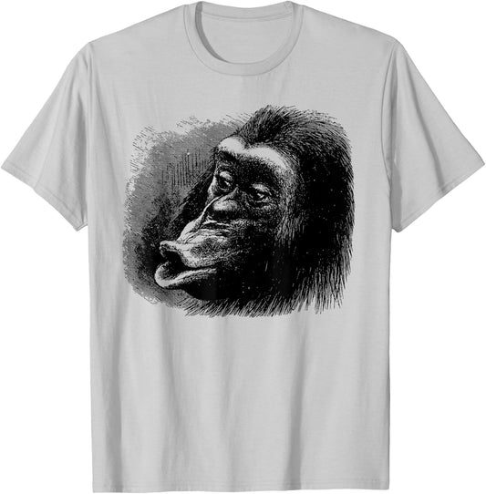 Chimpanzee Monkey Face Art-Vintage Chimp Funny Monkey T-Shirt - T-Shirt | Ash