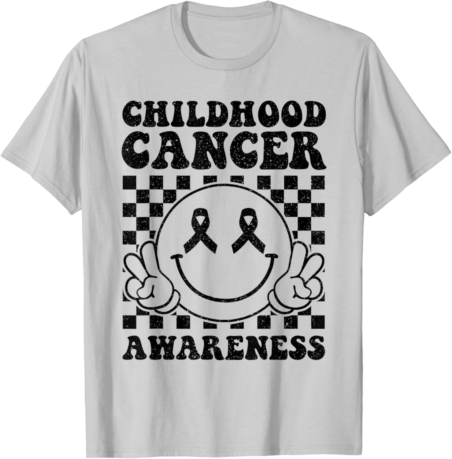 Support Childhood Cancer Awareness Smile Face Gold Ribbon T-Shirt - T-Shirt | Ash