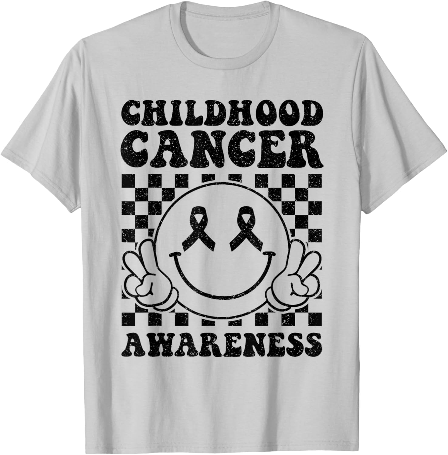 Support Childhood Cancer Awareness Smile Face Gold Ribbon T-Shirt - T-Shirt | Ash