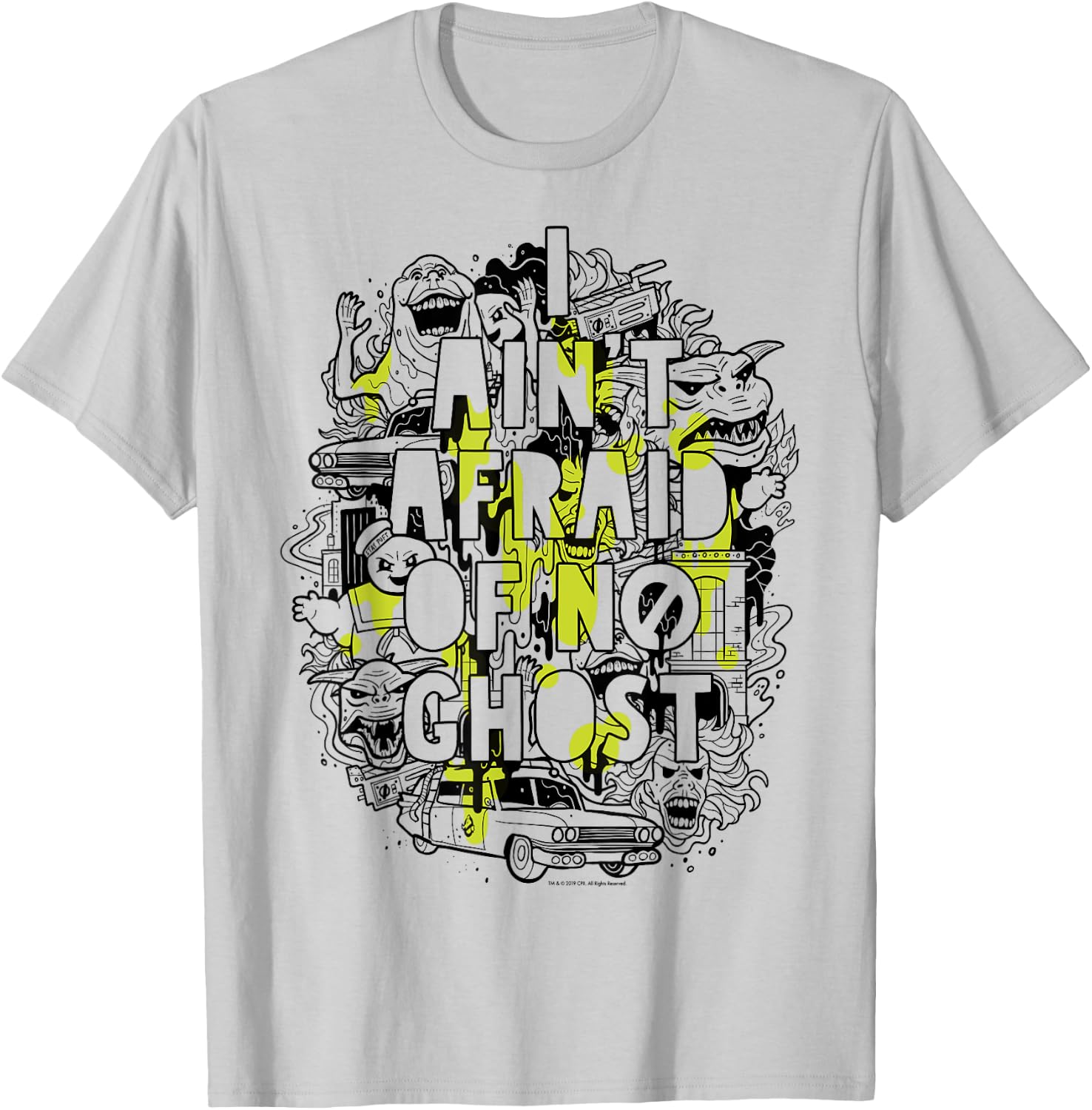 Ghostbusters Ain't Afraid Collage Slime Drip Poster T-Shirt - T-Shirt | Ash
