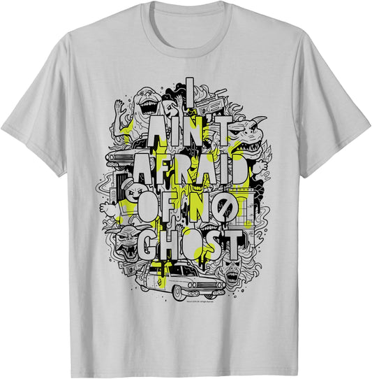 Ghostbusters Ain't Afraid Collage Slime Drip Poster T-Shirt - T-Shirt | Ash