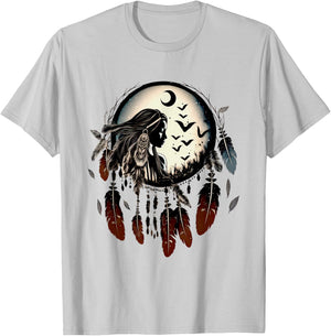 Dream catcher, shaman, woman power, moon, feathers, mandala T-Shirt - T-Shirt | Ash