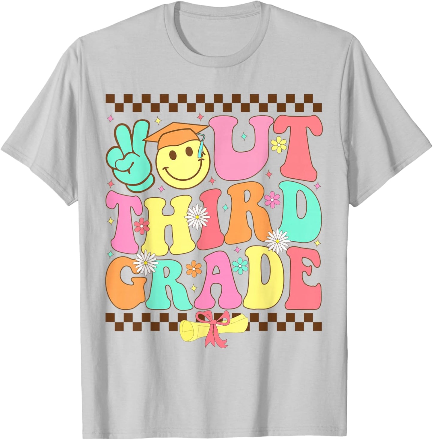 Peace Out Third Grade Last day of school Groovy 3rd Grade T-Shirt - T-Shirt | Ash