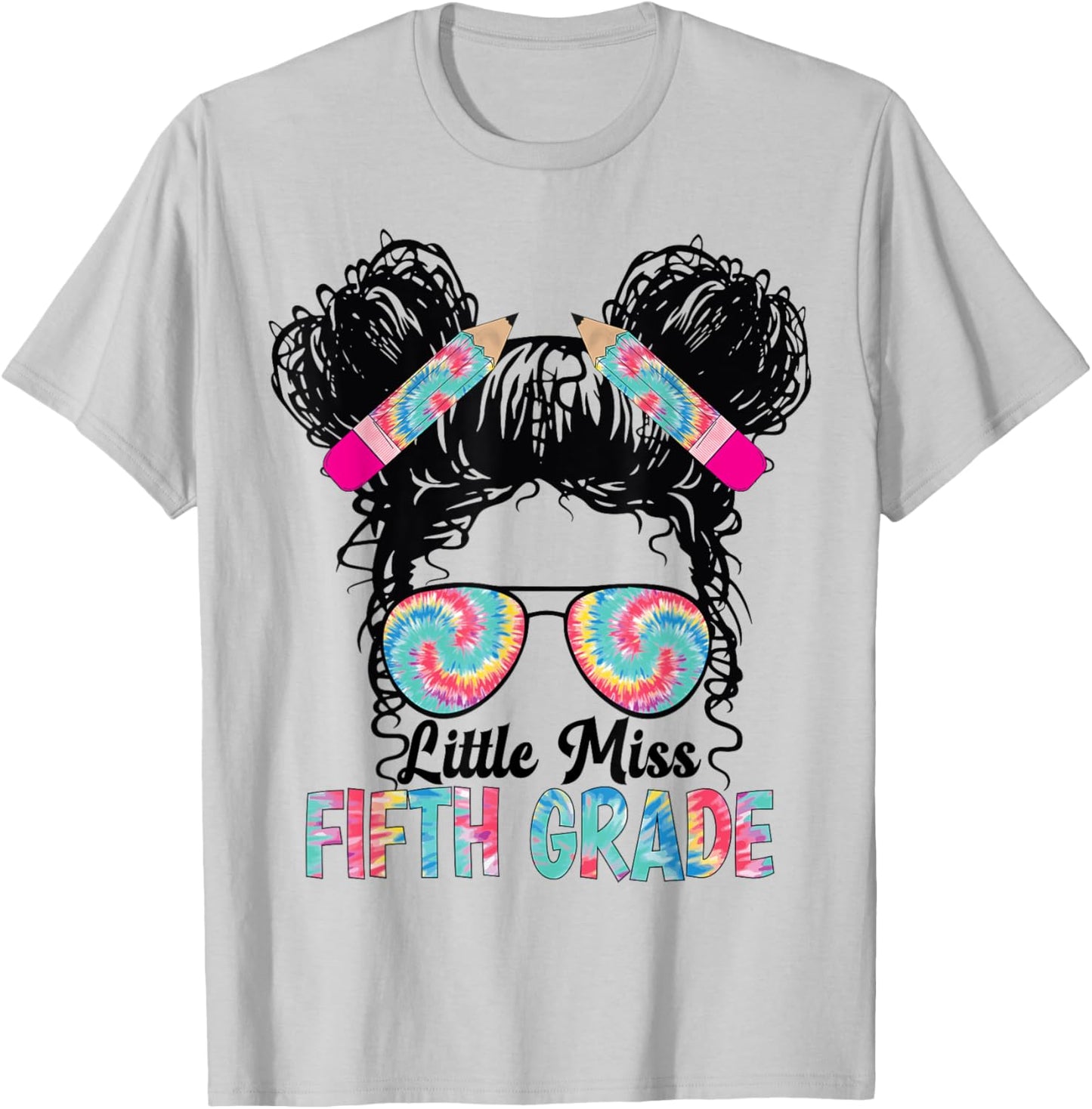 Little Miss Fifth 5th Grade Girls Back To School Messy Bun T-Shirt - T-Shirt | Ash