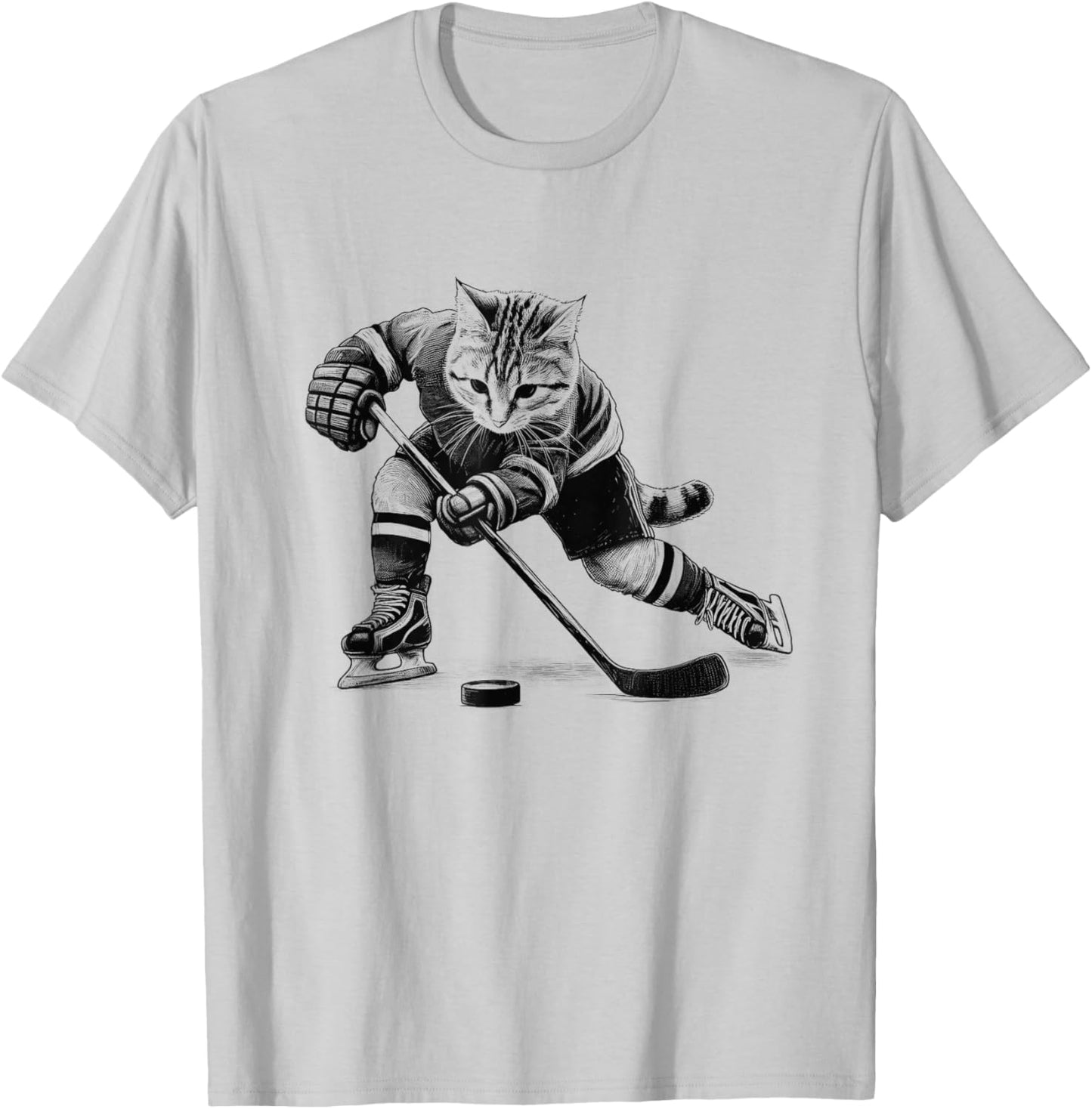 Vintage Cat Playing Hockey Kitten Lover Hockey Player T-Shirt - T-Shirt | Ash