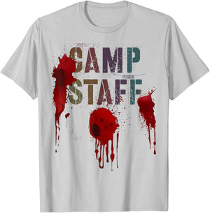 Funny CAMP STAFF Summer Campsite Camping Horror Bloody Meme T-Shirt - T-Shirt | Ash