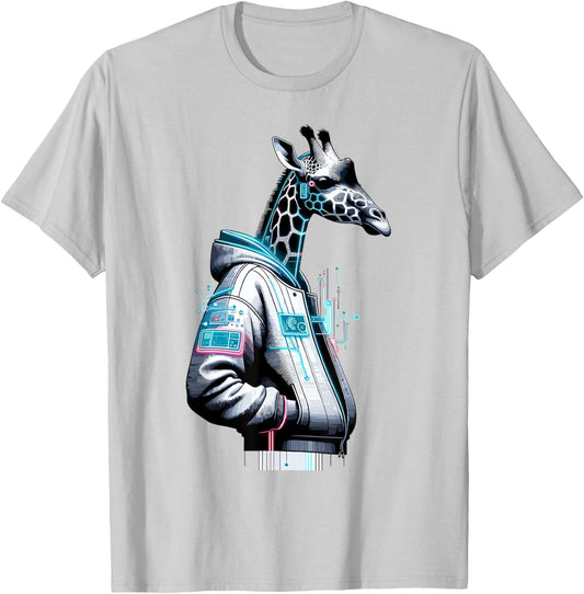 Synthwave Cyberpunk Giraffe Lover Shirt Futuristic Giraffe T-Shirt - T-Shirt | Ash