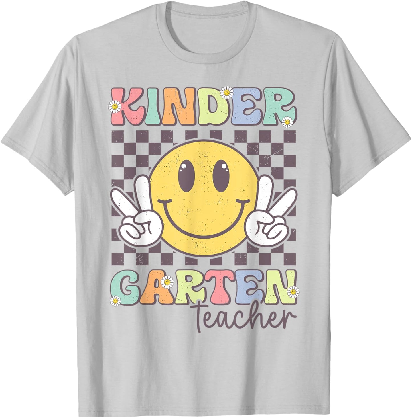 Kindergarten Teacher Team Hippie Smile Face Back To School T-Shirt - T-Shirt | Ash