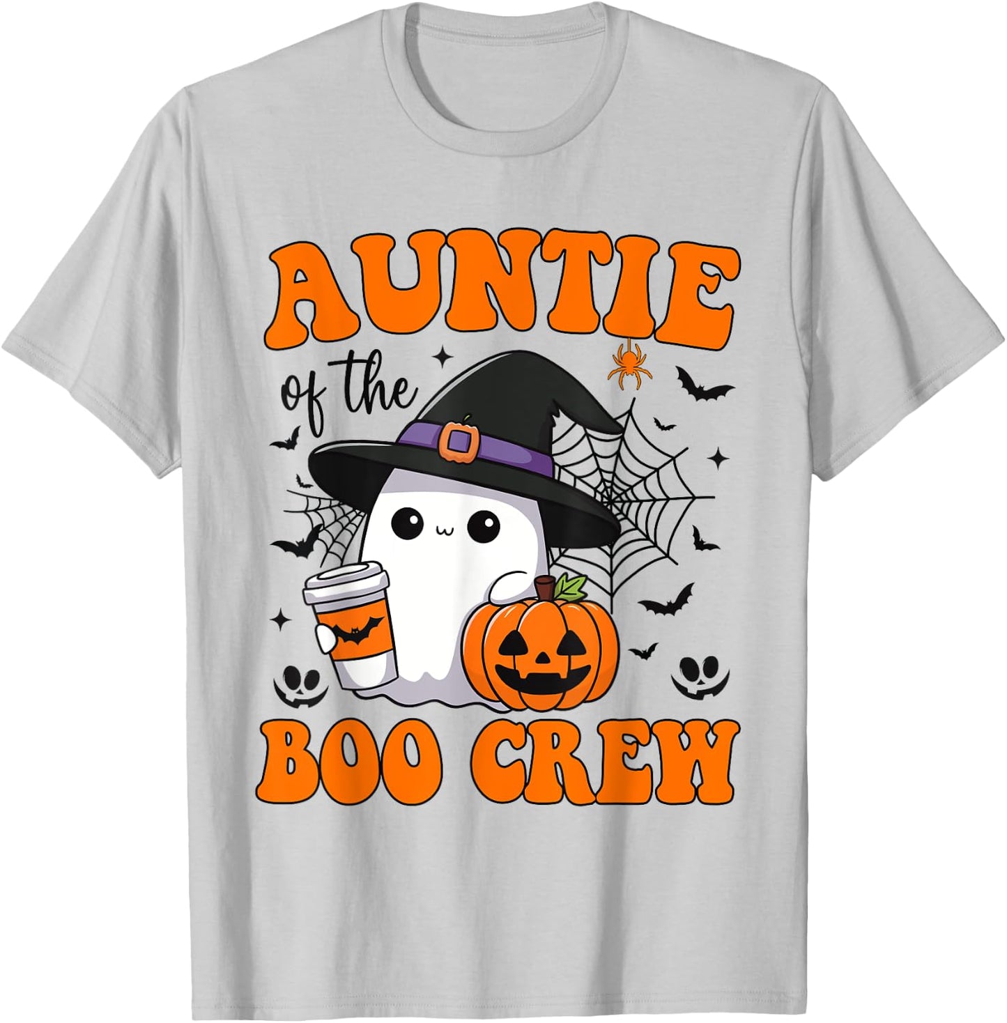 Auntie Boo Crew Groovy Ghost Matching Family Halloween T-Shirt - T-Shirt | Ash