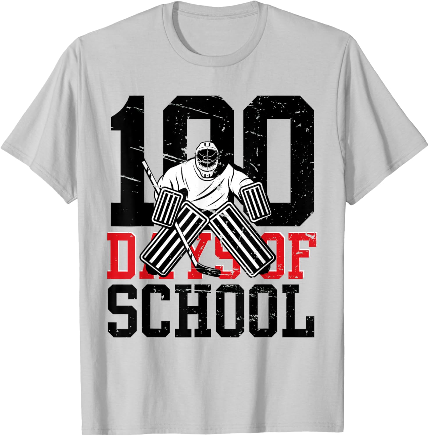 100 Days Of School Ice Hockey Sport Student Teacher T-Shirt - T-Shirt | Ash