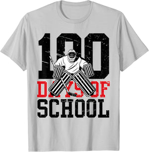 100 Days Of School Ice Hockey Sport Student Teacher T-Shirt - T-Shirt | Ash