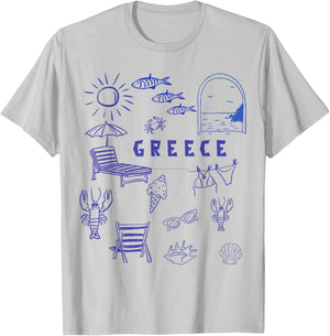 Greek Souvenir Kids Famous Icons from Greece Boys Girls T-Shirt - T-Shirt | Ash