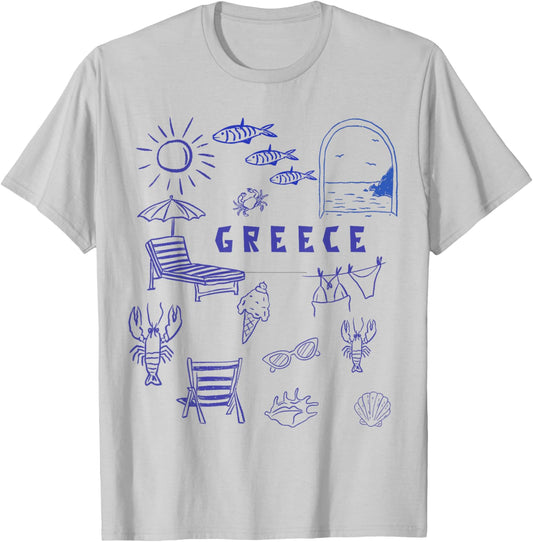 Greek Souvenir Kids Famous Icons from Greece Boys Girls T-Shirt - T-Shirt | Ash