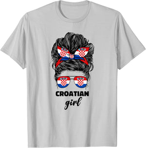 Croatian Girl Hrvatska Croats Croatia Flag Girls T-Shirt - T-Shirt | Ash