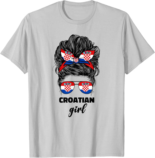 Croatian Girl Hrvatska Croats Croatia Flag Girls T-Shirt - T-Shirt | Ash