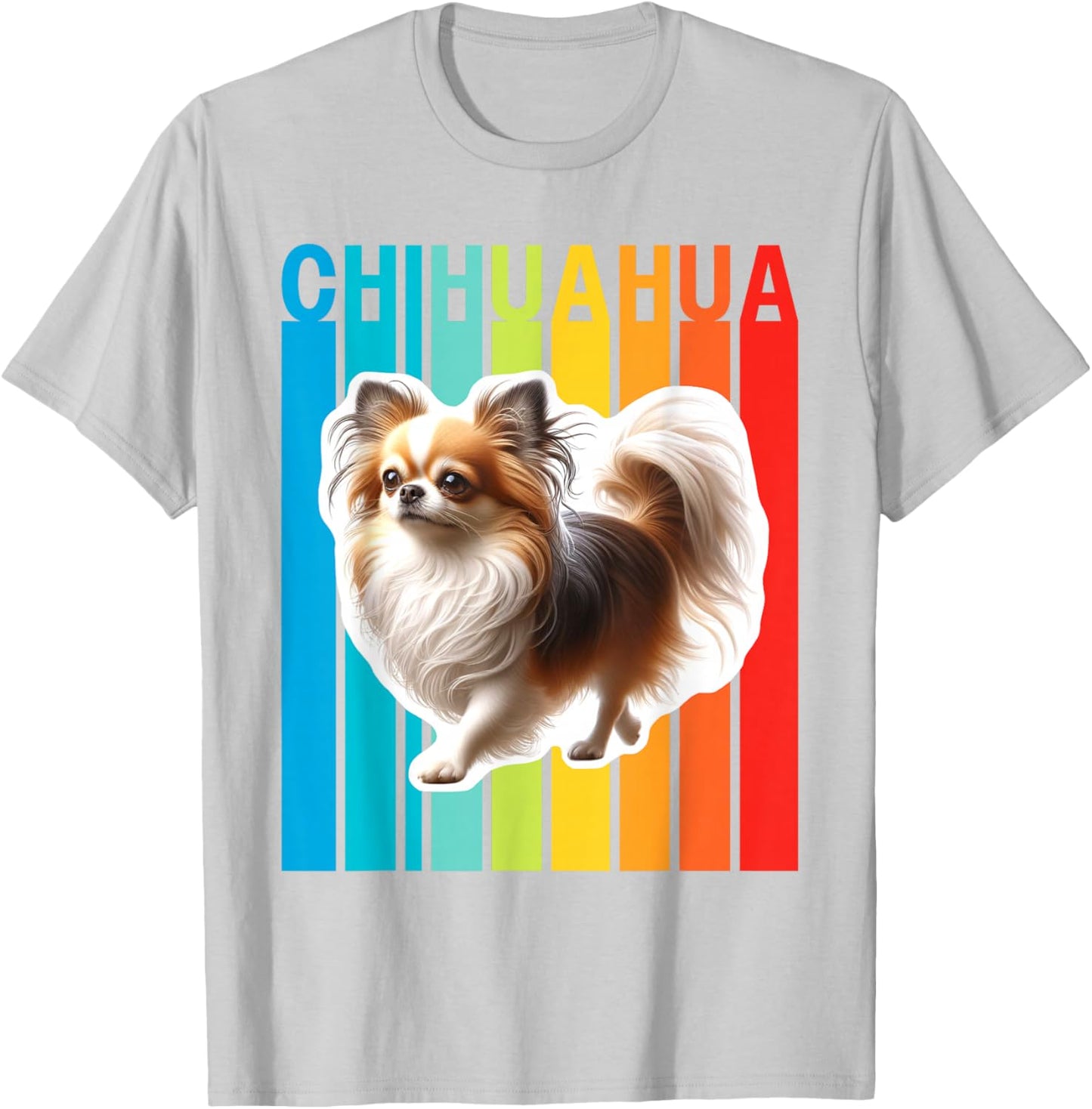 Colorful Long Haired Chihuahua T-Shirt - T-Shirt | Ash