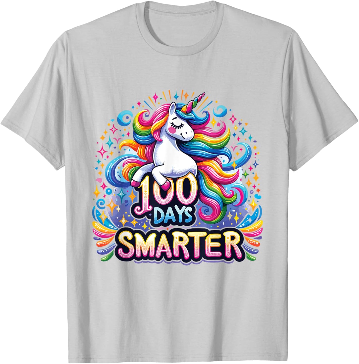 100 Days Smarter Unicorn Girls Teacher 100th Day of School T-Shirt - T-Shirt | Ash