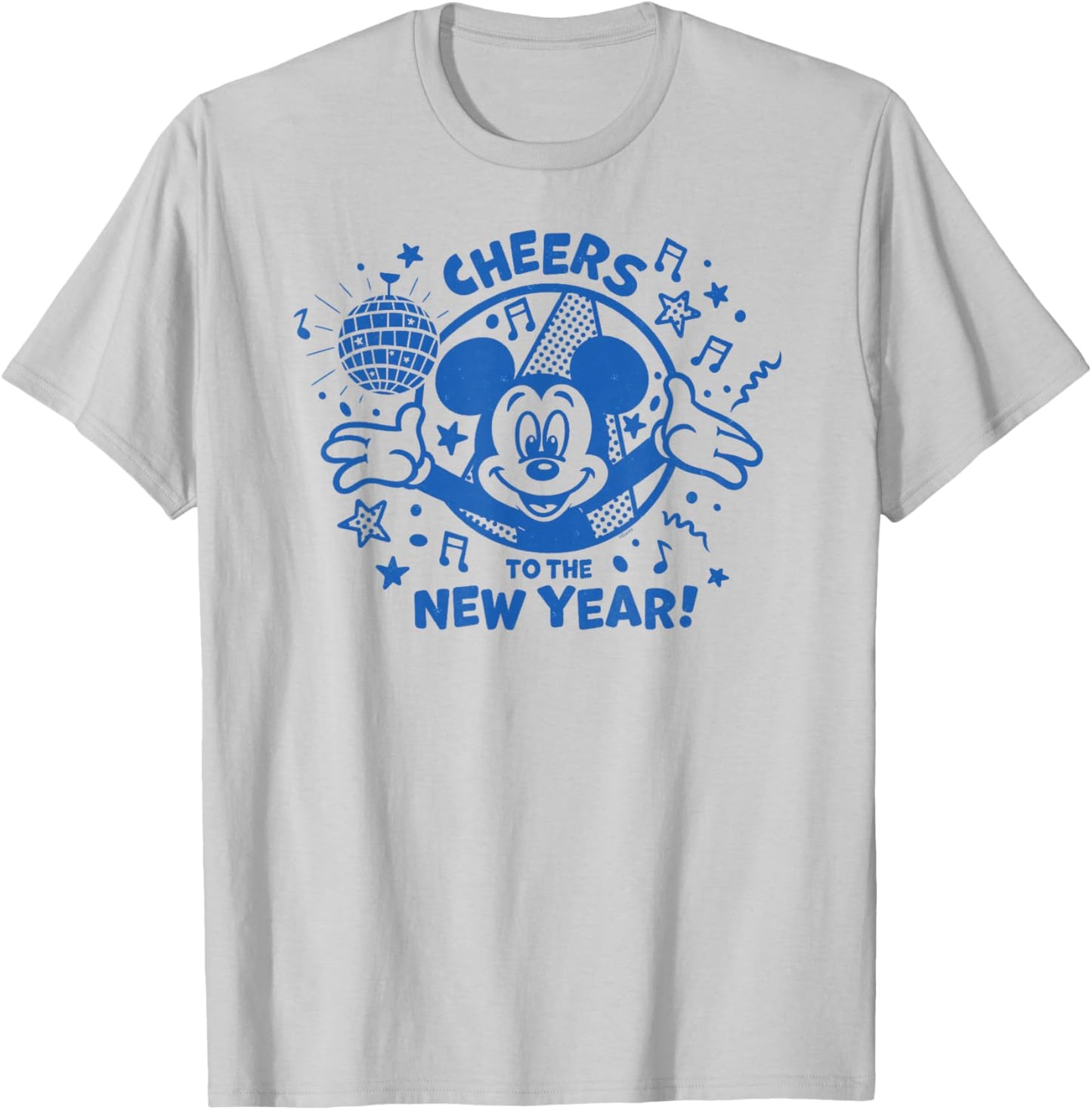 Disney Mickey Mouse Cheers to The New Year Retro Distressed T-Shirt - T-Shirt | Ash