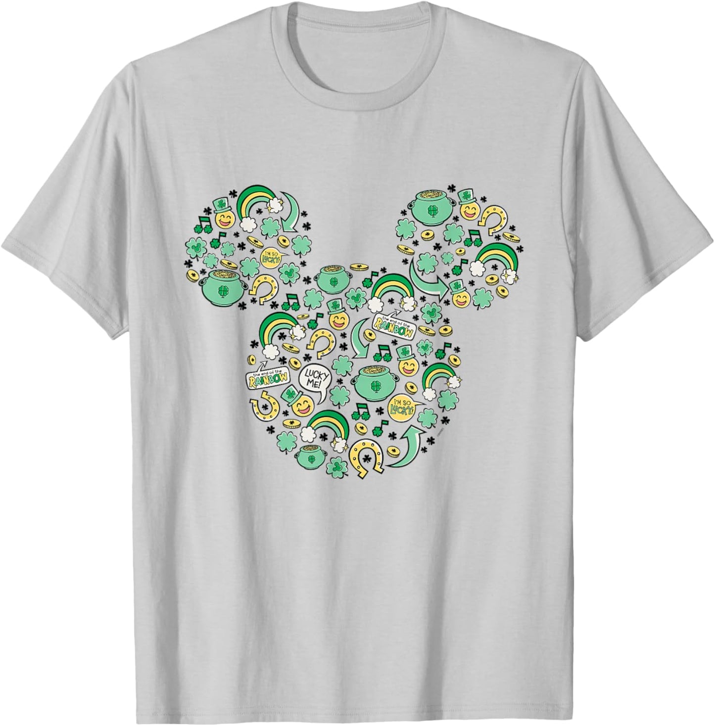 Disney Mickey Mouse St. Patrick's Day Lucky Icons Face Shape T-Shirt - T-Shirt | Ash