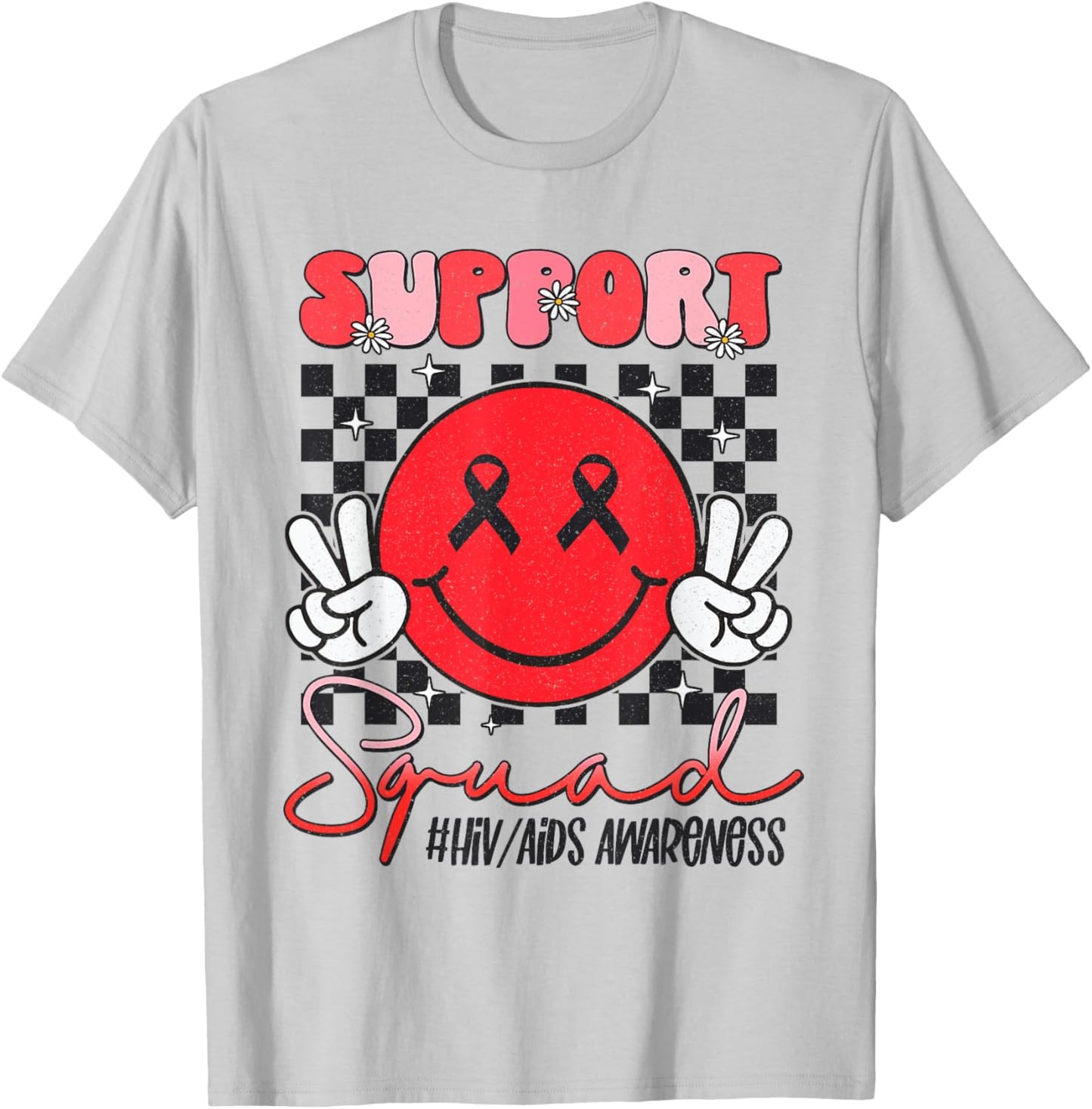 Aids Support Smile Face World Aids Day Hiv Aids Awareness T-Shirt - T-Shirt | Ash