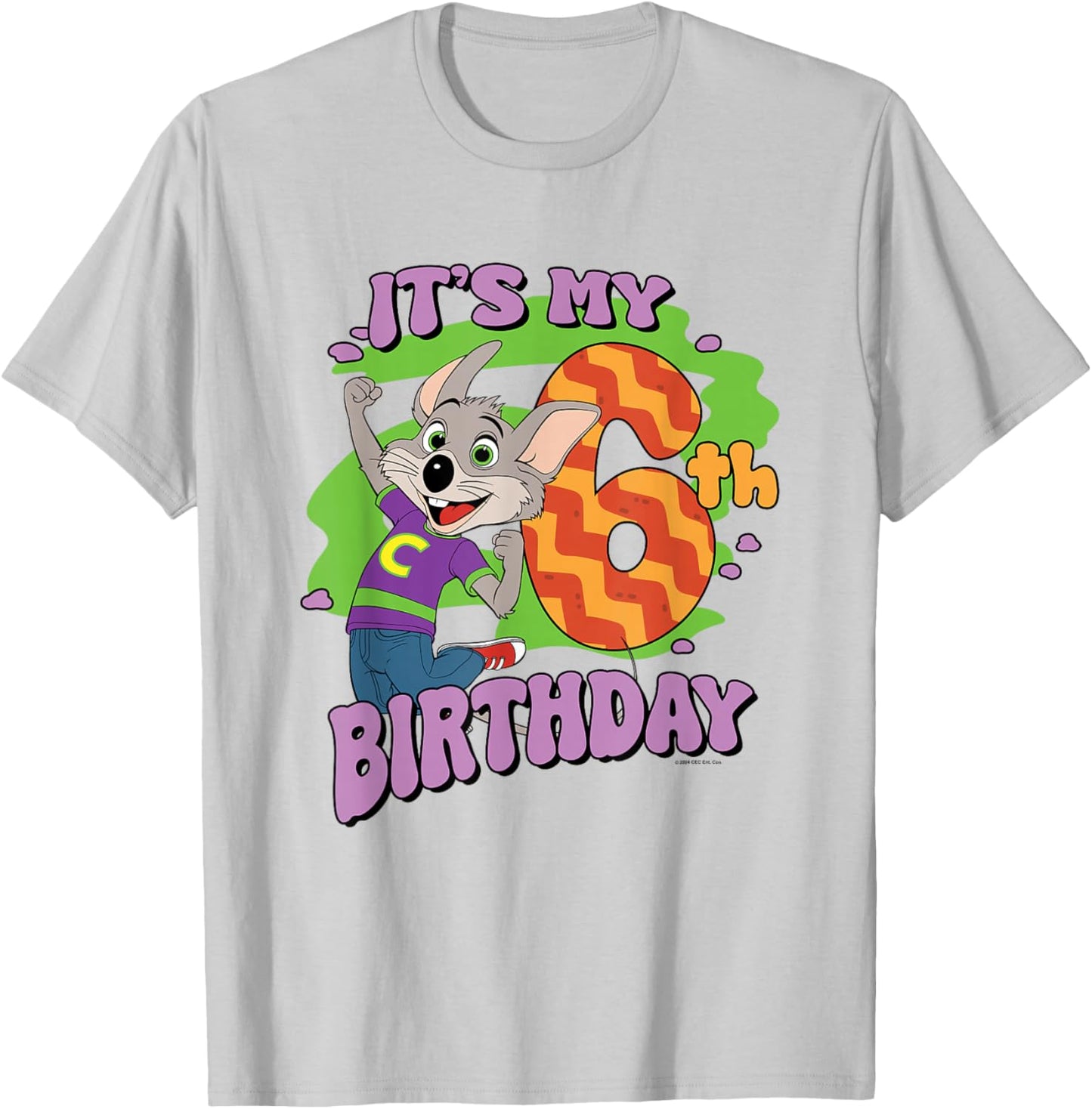 Chuck E. Cheese It's My 6th Birthday Happy Chuck Chest Logo T-Shirt - T-Shirt | Ash