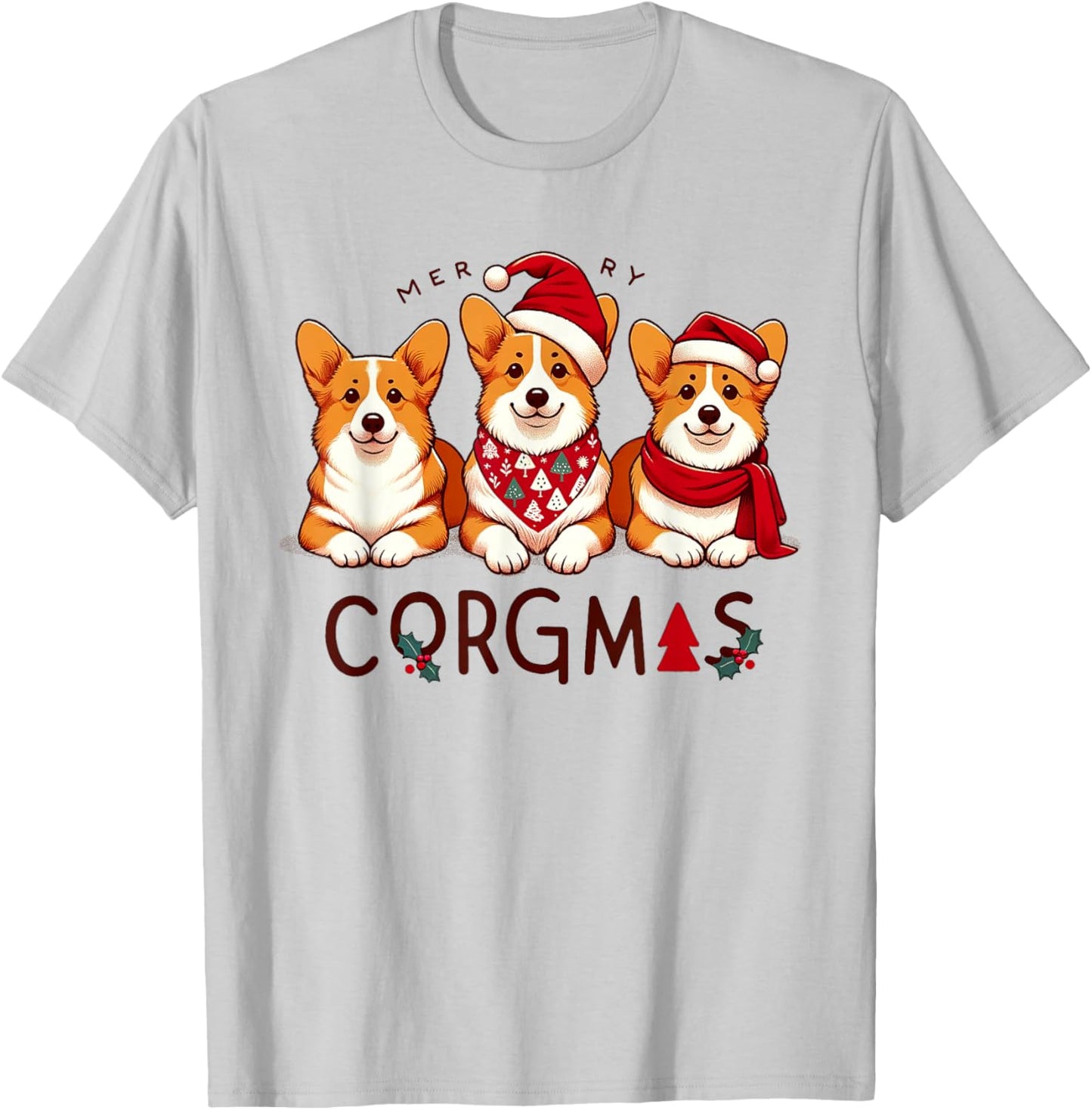 Merry Christmas Corgi Dog Santa Love Corgis Family Matching T-Shirt - T-Shirt | Ash