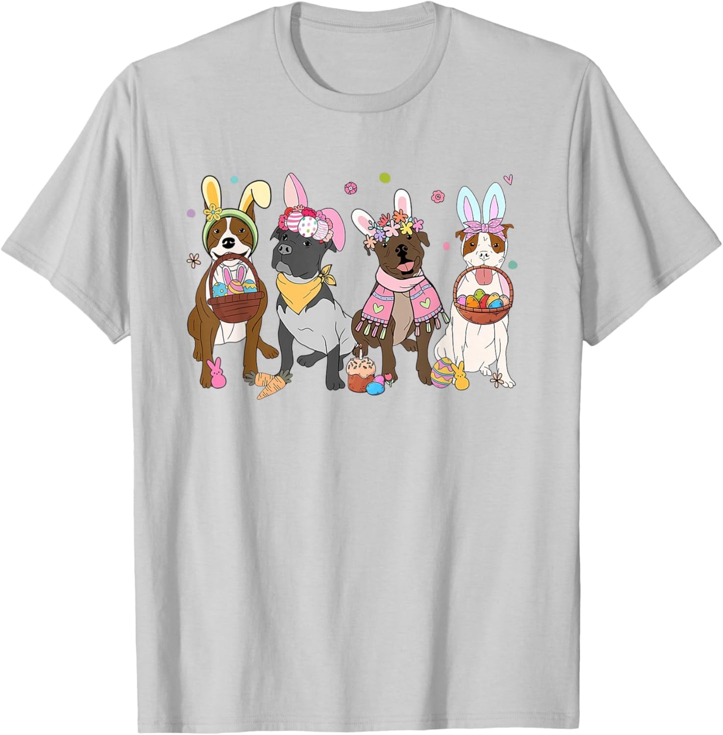 Women Pitbull Easter Bunnies Easter Dog Lover Dog Mom T-Shirt - T-Shirt | Ash