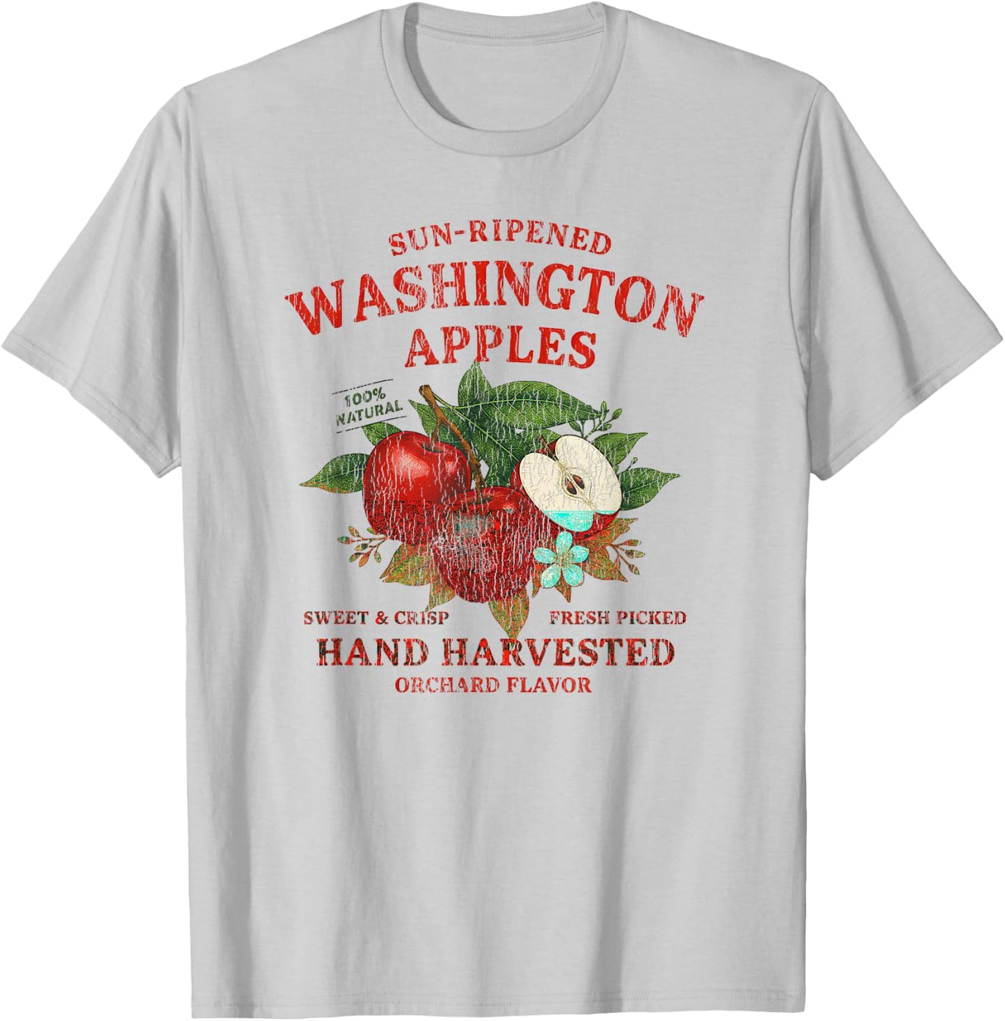 Washington Apples Retro Fruit Label State Fruit Distressed T-Shirt - T-Shirt | Ash