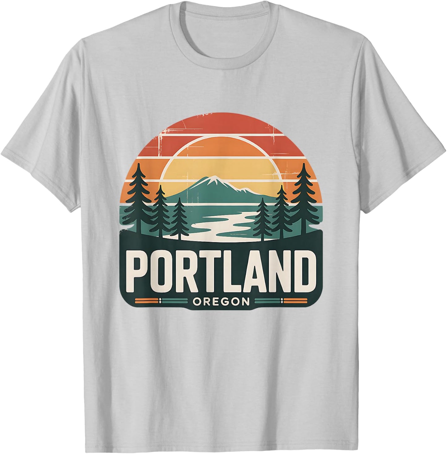 Portland Oregon Sunset Retro Mount Hood Forest Scenic T-Shirt - T-Shirt | Ash