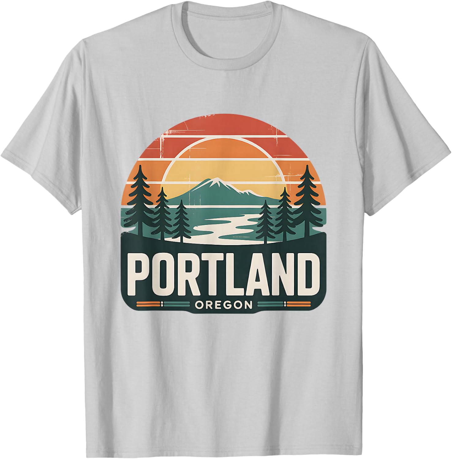Portland Oregon Sunset Retro Mount Hood Forest Scenic T-Shirt - T-Shirt | Ash