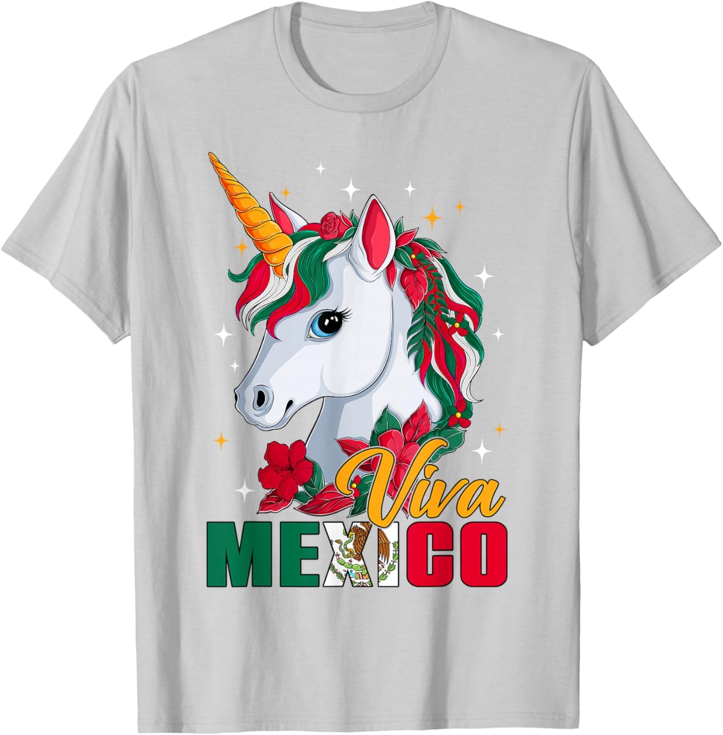 Viva Mexico Mexican Independence Day Mexican Flag Unicorn T-Shirt - T-Shirt | Ash