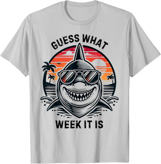 Vintage Shark 2025 Week Guess What Week It Is Shark Lover T-Shirt - T-Shirt | Ash