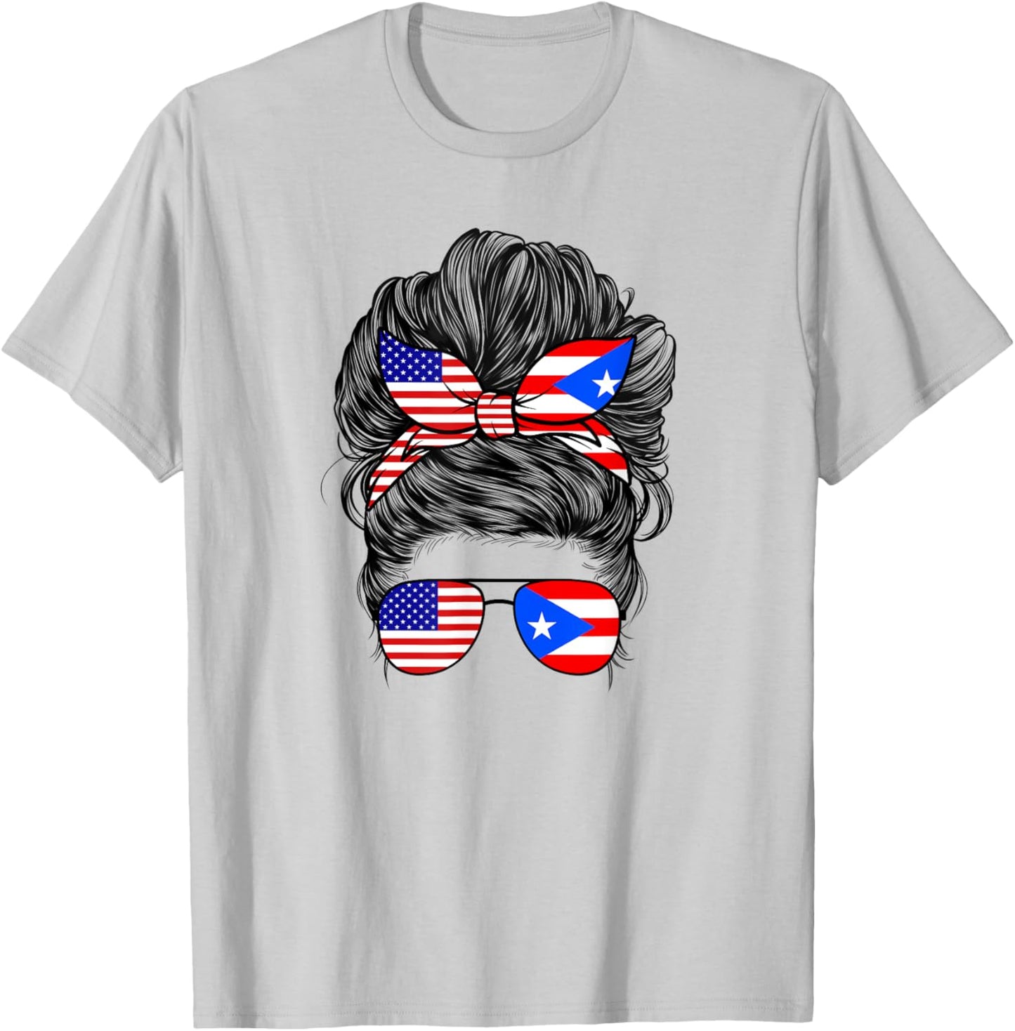 Half American And Puerto Rican Rico Flag Mix Girl Boricua T-Shirt - T-Shirt | Ash