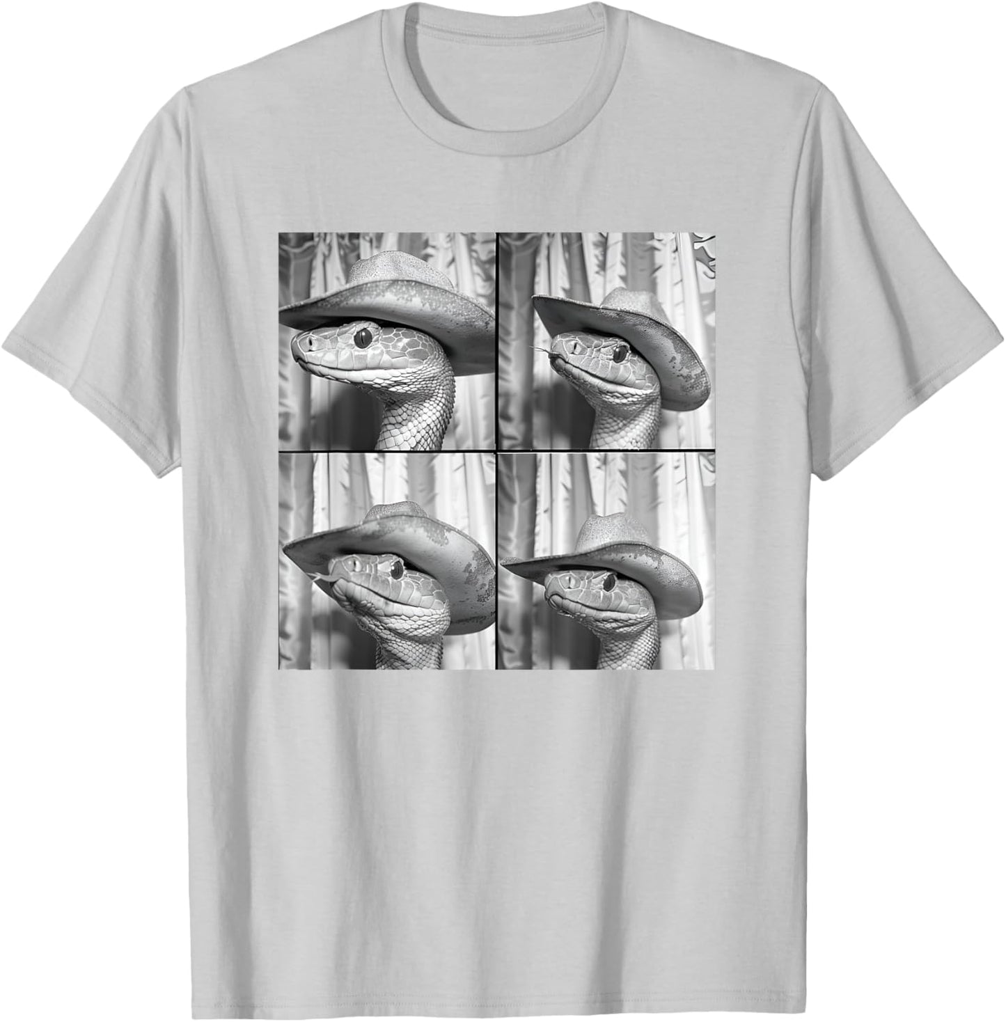 Snake In Cowboy Hat Funny Animal Photobooth Snake Face T-Shirt - T-Shirt | Ash