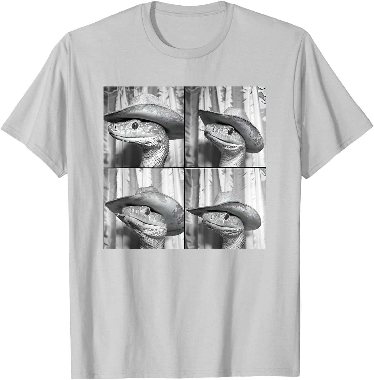 Snake In Cowboy Hat Funny Animal Photobooth Snake Face T-Shirt - T-Shirt | Ash
