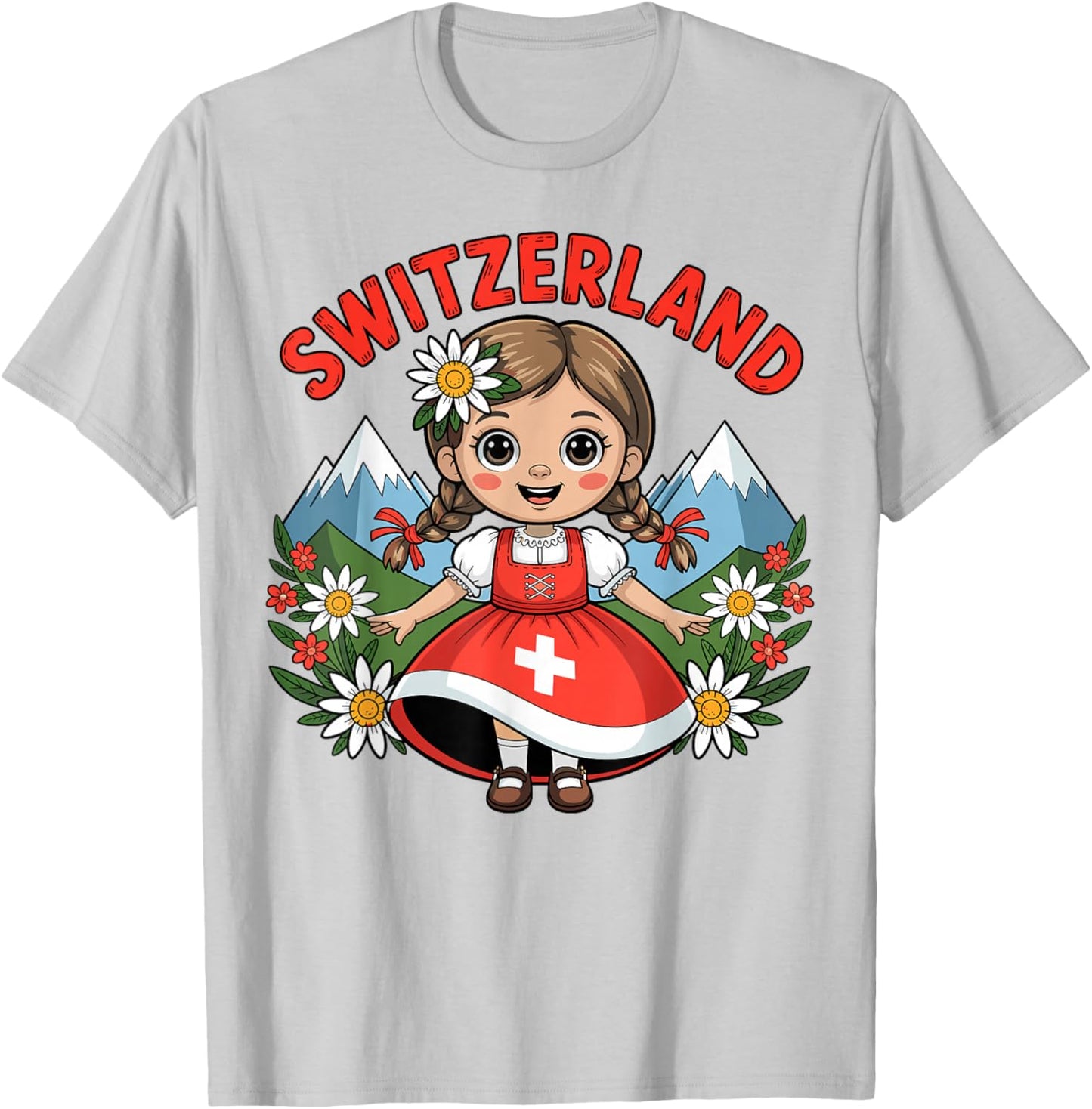 Cute Swiss Girl in Traditional Dress for Kids T-Shirt - T-Shirt | Ash