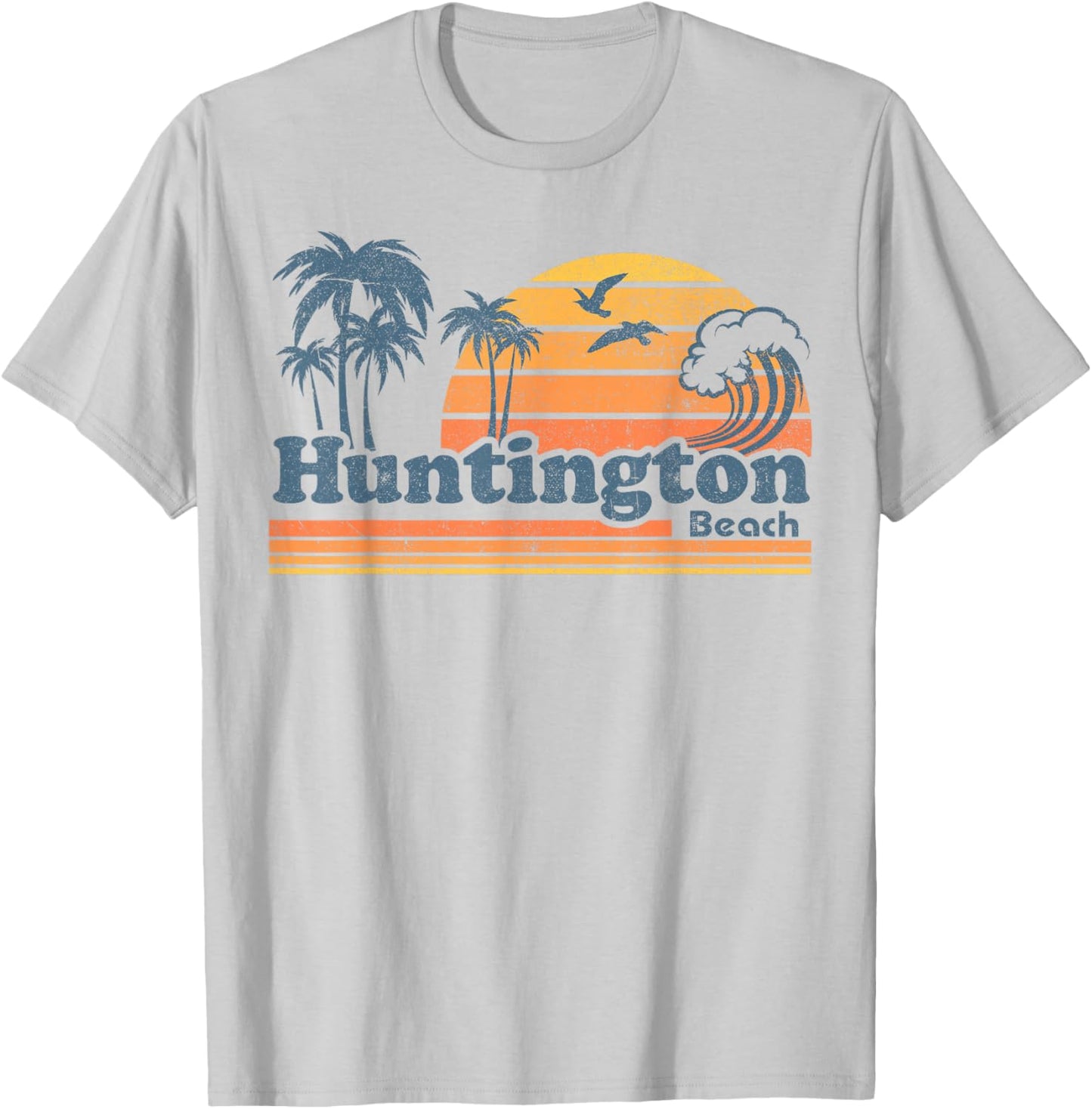 Huntington Beach California Vacation Cute Cali 70s Retro T-Shirt - T-Shirt | Ash