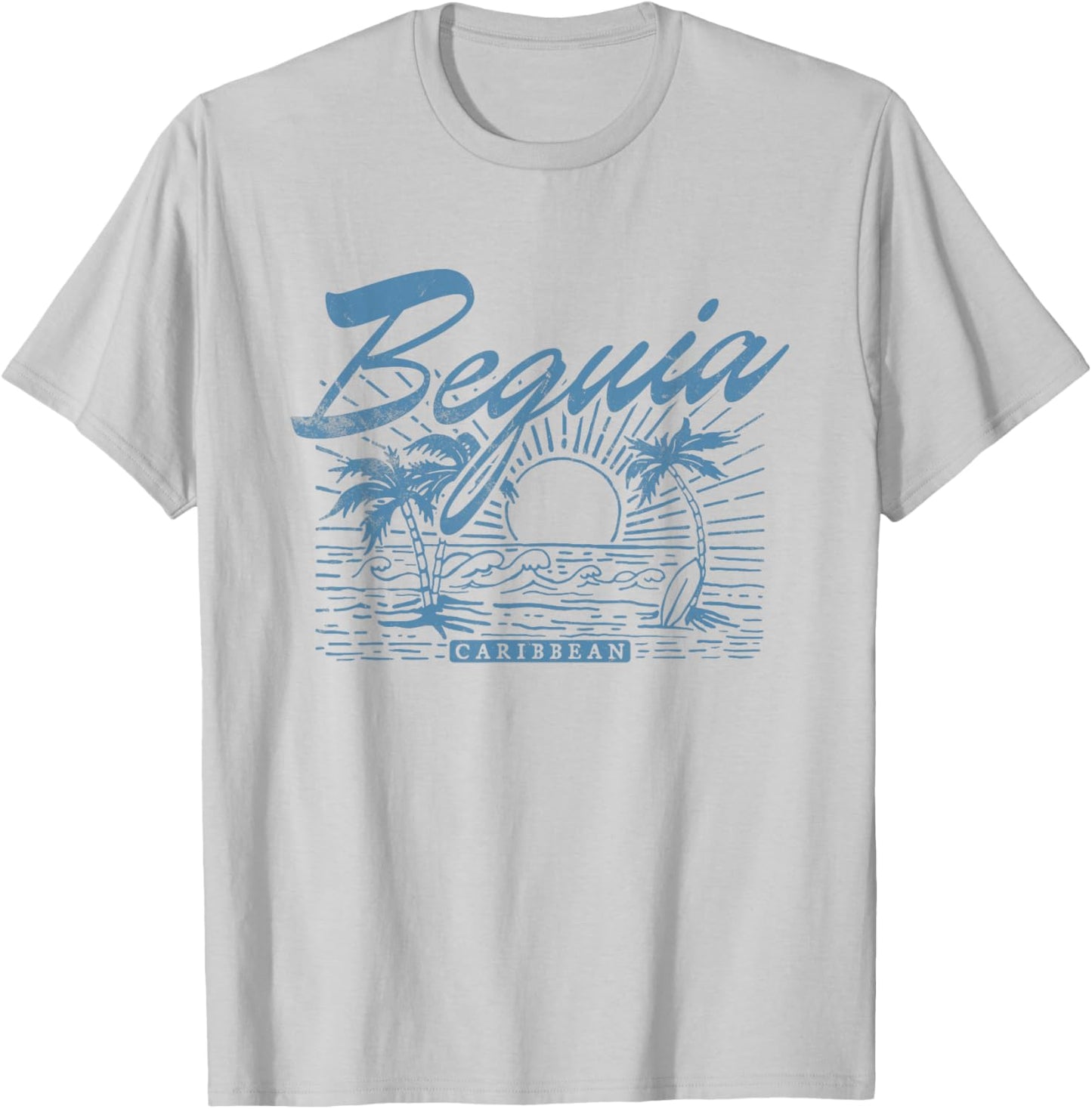 Bequia Caribbean Vintage Distressed Beach T-Shirt - T-Shirt | Ash