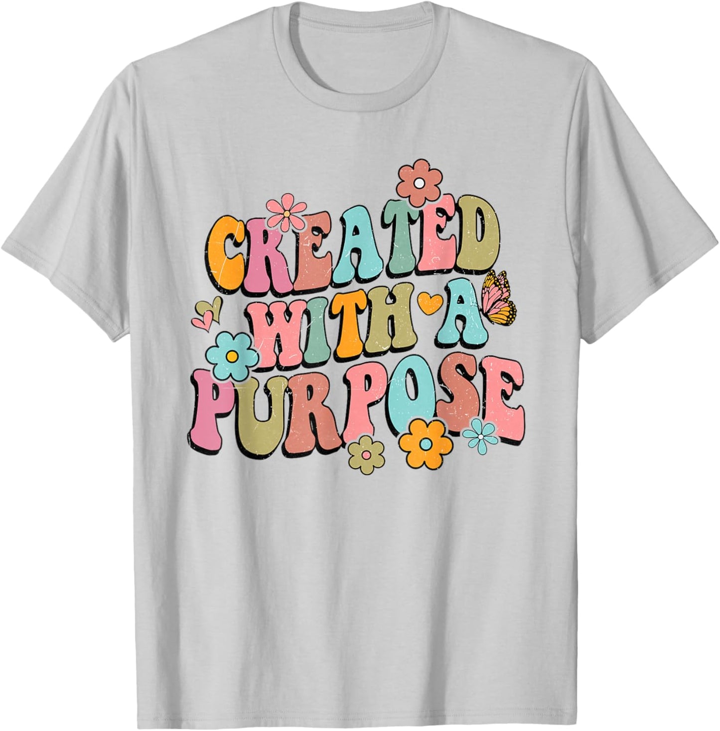 Retro Boho Created With a Purpose Religious Bible Christian T-Shirt - T-Shirt | Ash