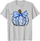Retro Coquette Bow Blue Floral Pumpkin Halloween Autumn Fall T-Shirt - T-Shirt | Ash